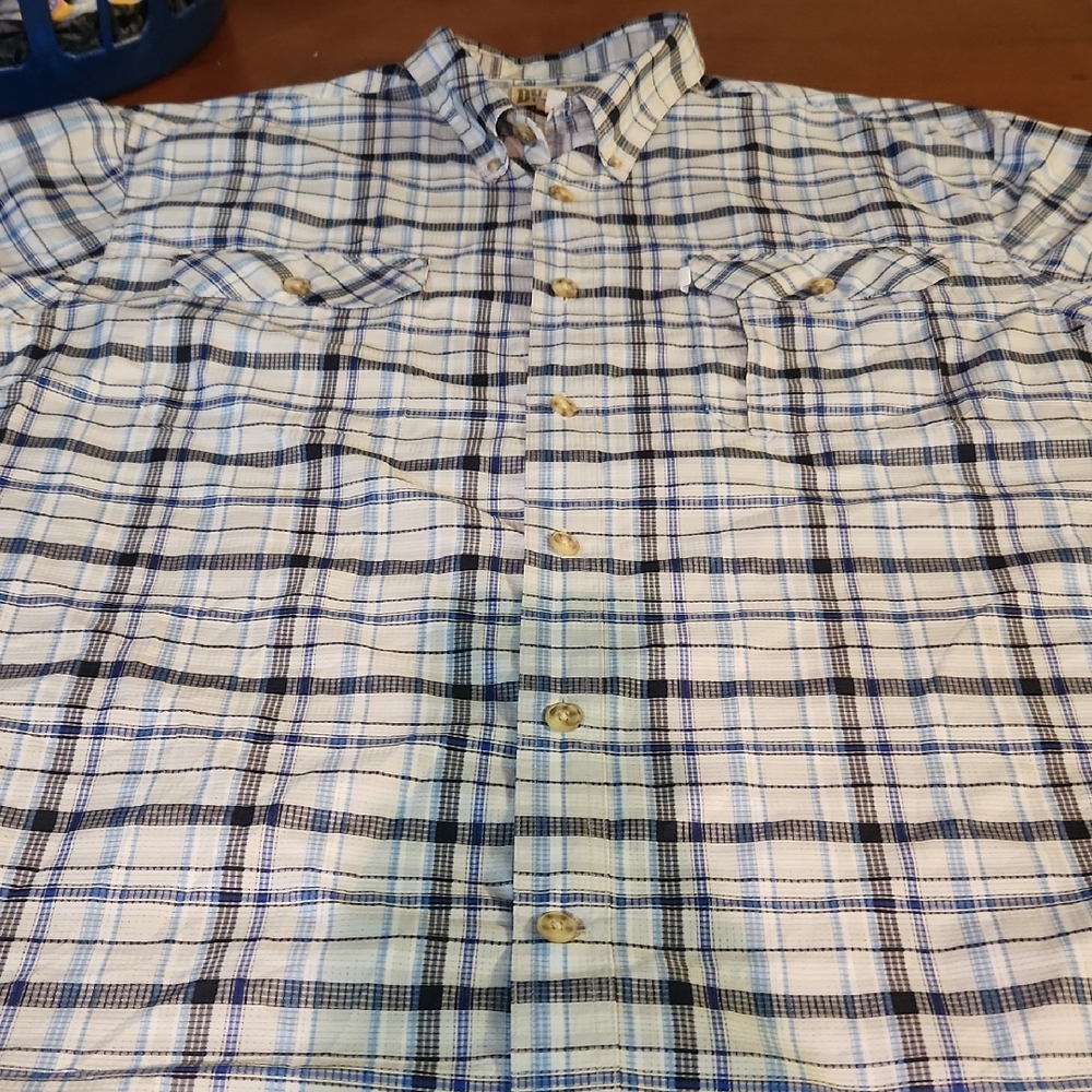 Duluth Trading Co Navy and White Checkered Shirt 2XL
